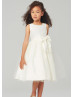 Pearl Neck Satin Tulle Knee Length Flower Girl Dress